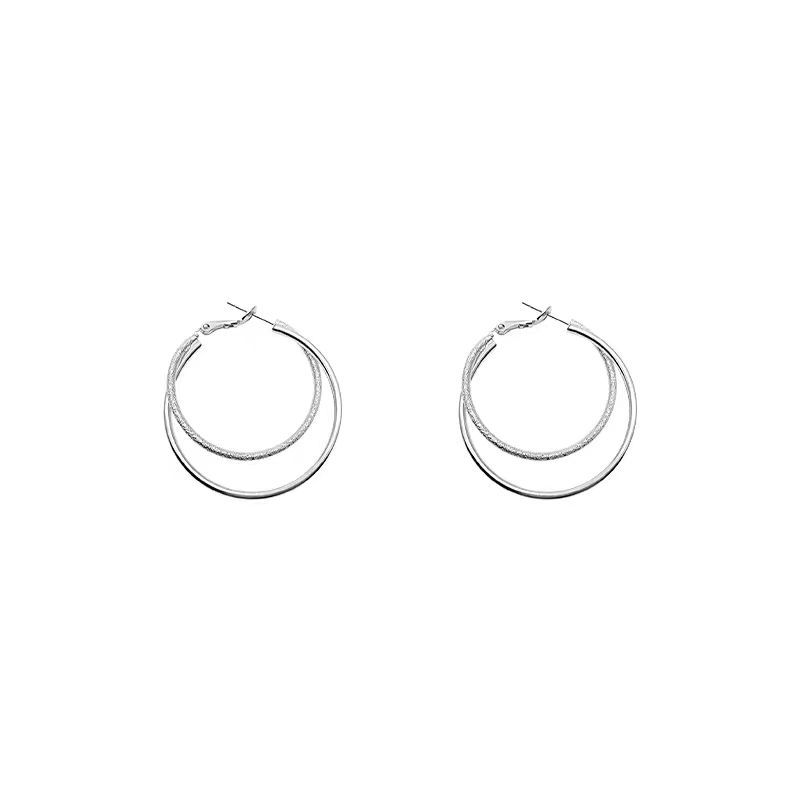 Simple and cold style double-ring large earrings, a new trendy ear accessory for women in 2025, elegant, high-end and grand. Stud earrings Item Picture