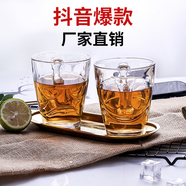 Wholesale of Bojiang tempered hot drink handle cups, creative expression cups, beverage cups, beer mugs and glass cups with logo printing Item Picture