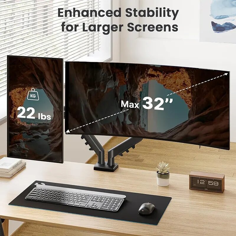 Computer monitor stand, dual-screen stand, mechanical arm, cantilever, suspended, lifting, rotating, desktop support frame base details Picture