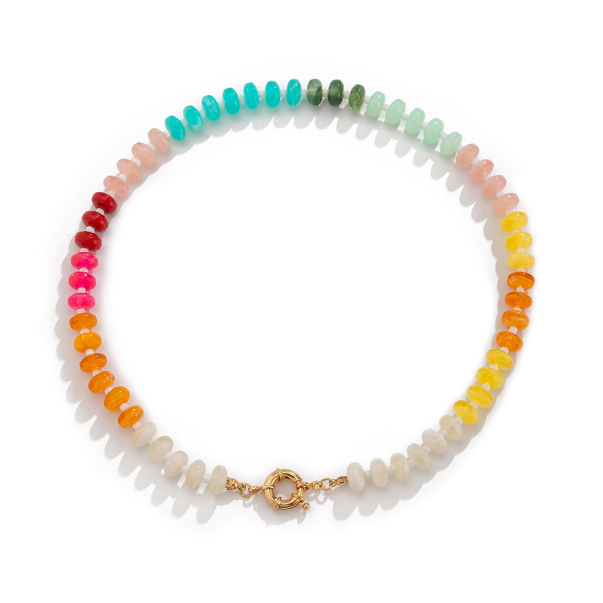 European and American cross-border jewelry: Fresh and cute rainbow acrylic beaded collarbone chain, sweet dopamine irregular necklace Item Picture