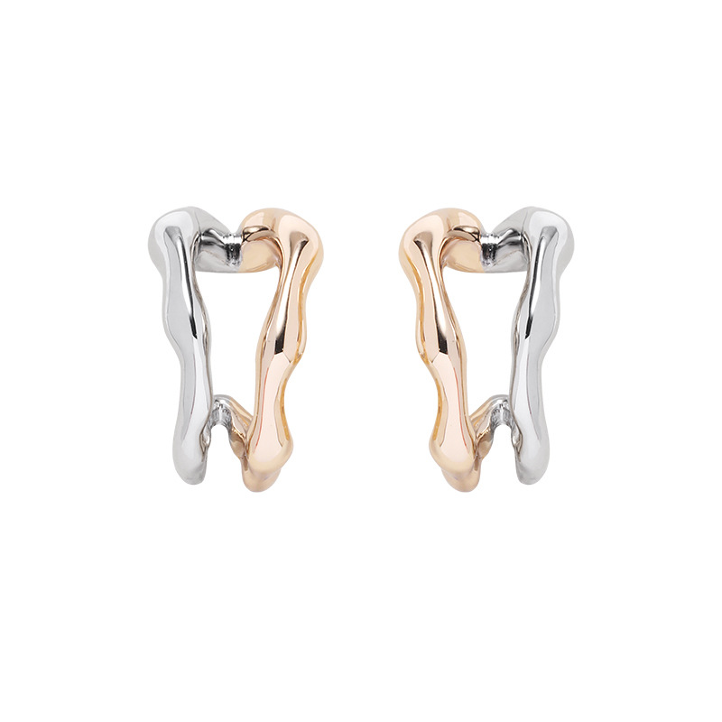 Original design, color-blocking metal texture C-ring earrings, women's cold style, light luxury, fashion and high-end feel, 925 silver needle earrings Item Picture