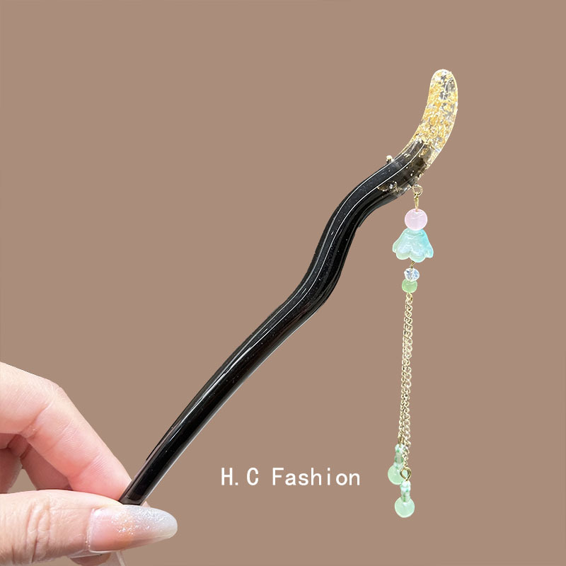 New Hanfu hair accessories, flower-patterned tassel, Chinese-style updo hairpin, women's ancient-style hairpin, retro headwear at the back of the head full figure
