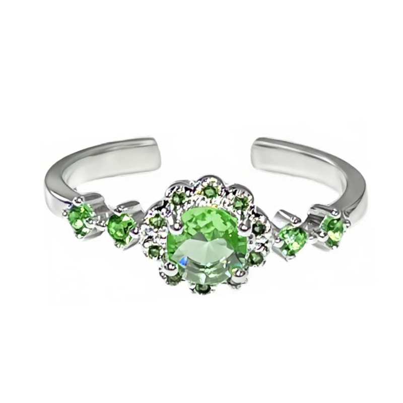 Korean-style silver light green zircon open ring, a niche design for women, exquisitely layered and exuding a sense of high-end luxury Item Picture