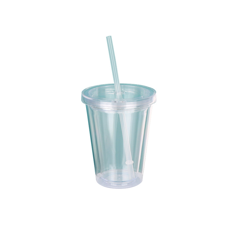 Creative DIY plastic cups that can be added with sequins and glitter colors, cold drink juice cups, transparent tape flat LIDS, double-layer straw cups Item Picture