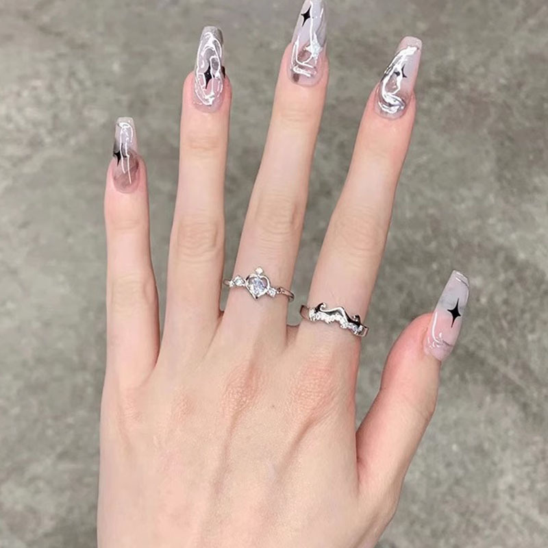 French minimalist heart-shaped zircon open ring, women's fashionable and elegant ring, ins cold style and individual index finger ring trend details Picture