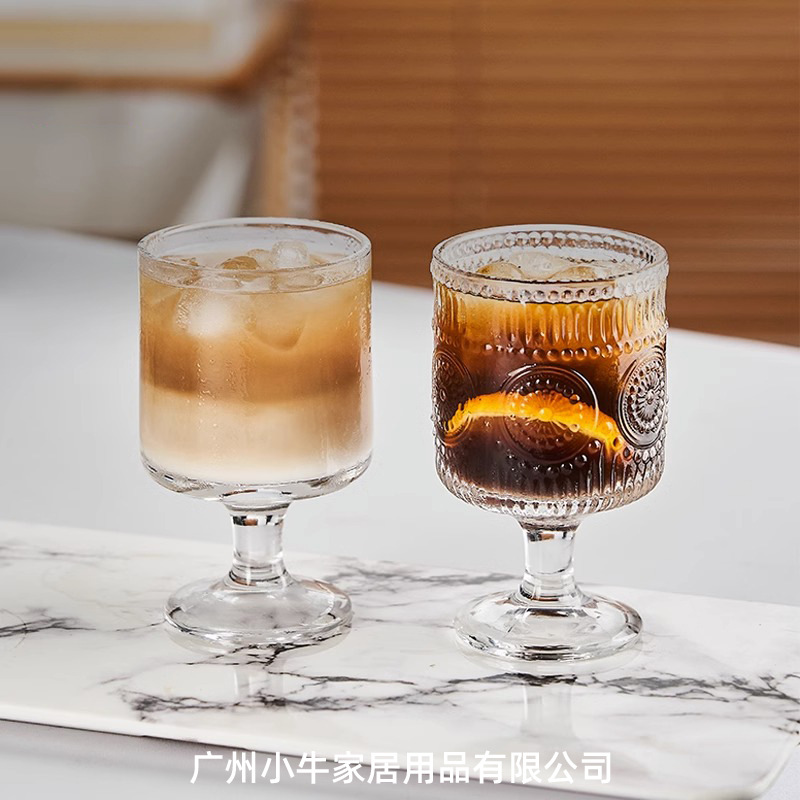 Iced Americano latte milk cup, cold drink cup, household low-legged sunflower glass cold brew coffee cup, juice cup Specification drawing