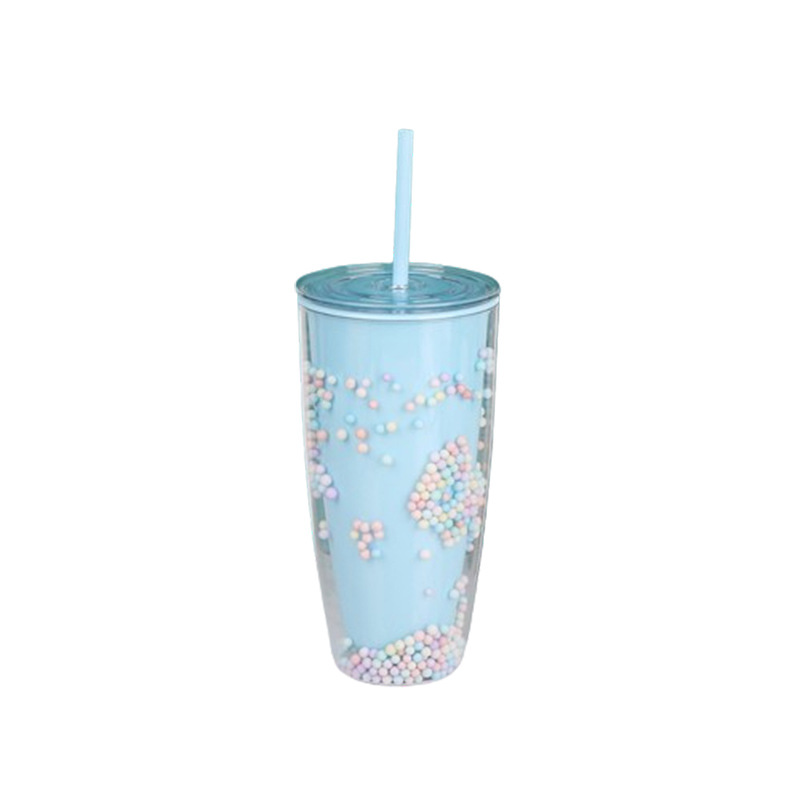 【 Customized Processing 】 Wholesale of straw water cups, popular foam double-layer crushed ice cups, fashionable plastic cups, and couple suction cups Item Picture