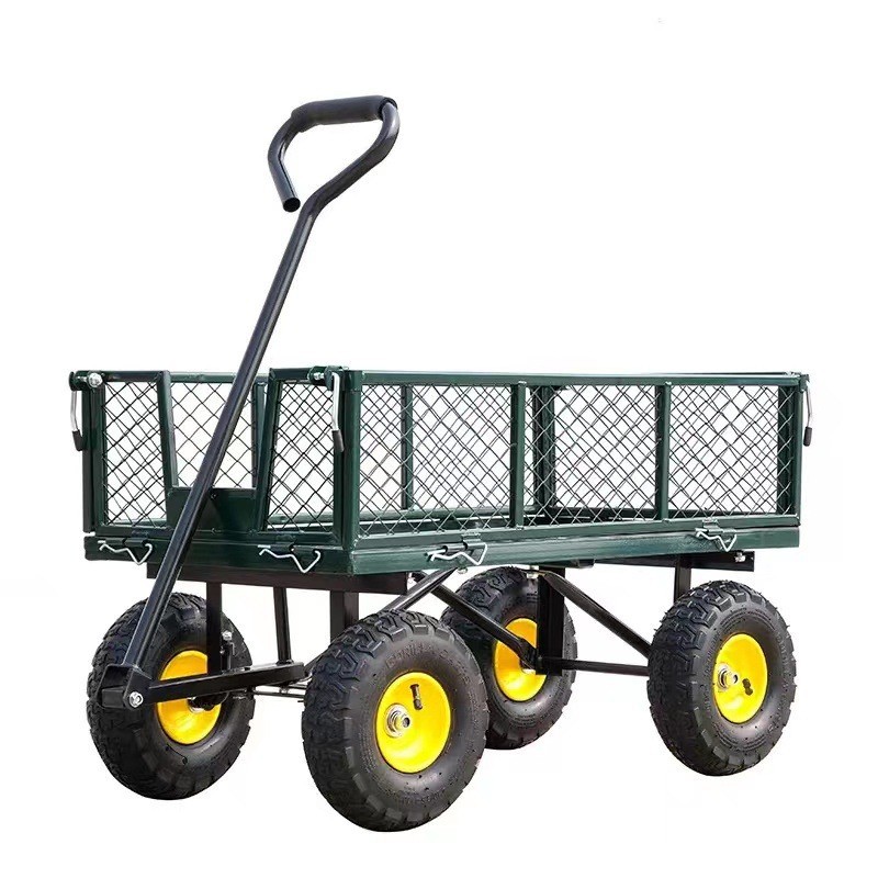 The fence four-wheel transport folding trolley is multi-purpose for carrying goods. The folding disassembly and assembly trolley is multi-functional and can be pushed by hand Application Scenario