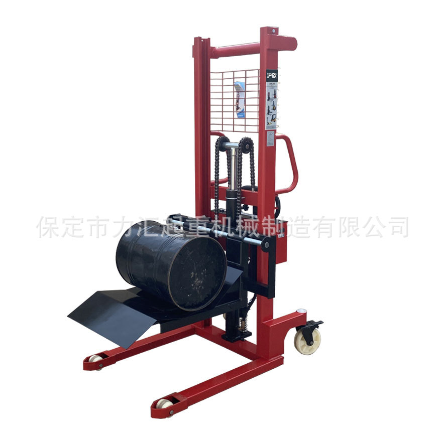Customized hand-electric dual-purpose pallet oil drum stacker, manual hydraulic loading and unloading, lifting of iron drums, round drums and plastic drums Item Picture