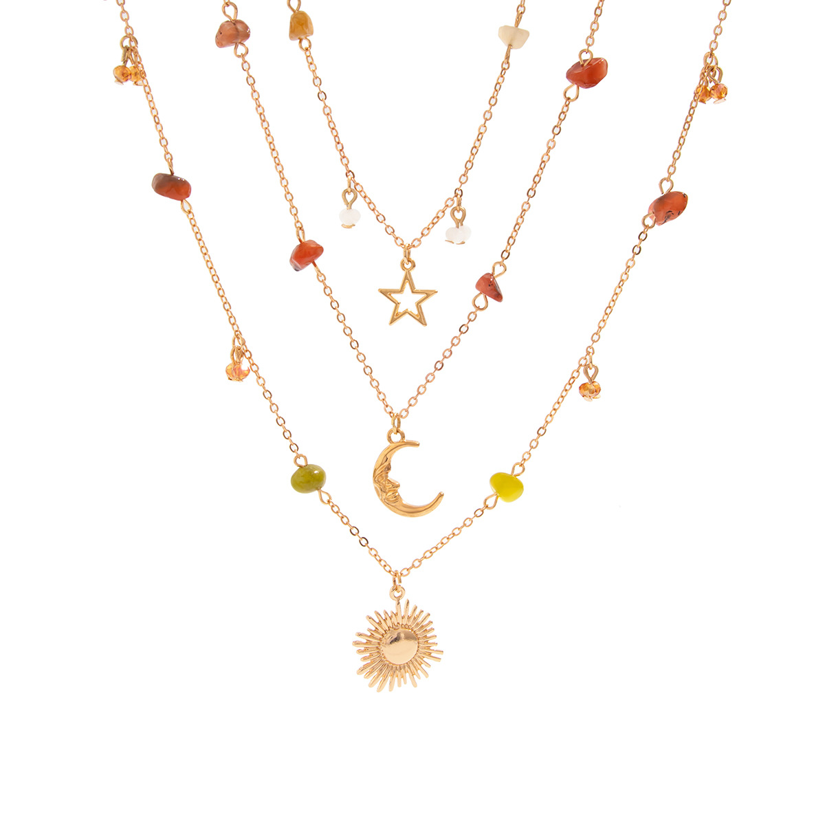 European and American cross-border jewelry, Bohemian niche crushed stone beaded necklace, vintage chain tassel collarbone chain set Item Picture