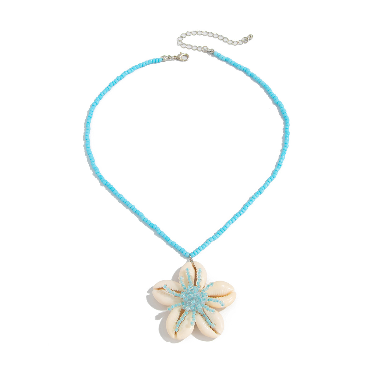 European and American cross-border jewelry, seaside vacation style flower shell pendant necklace, women's Bohemian beaded collarbone chain Item Picture