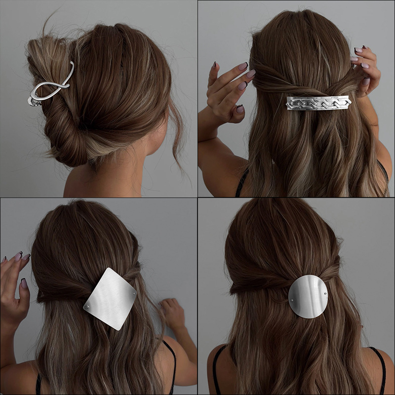 A versatile European and American style headwear, a new cross-border hair accessory, a niche ponytail clip at the back of the head, and a smooth geometric exaggerated hair clip details Picture
