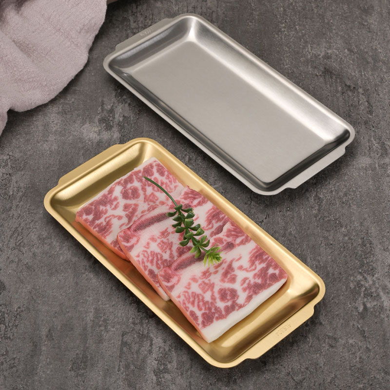 304 stainless steel Korean barbecue plate, square plate, barbecue plate, thickened plate, rectangular vegetable plate, household flat bottom tray Specification drawing