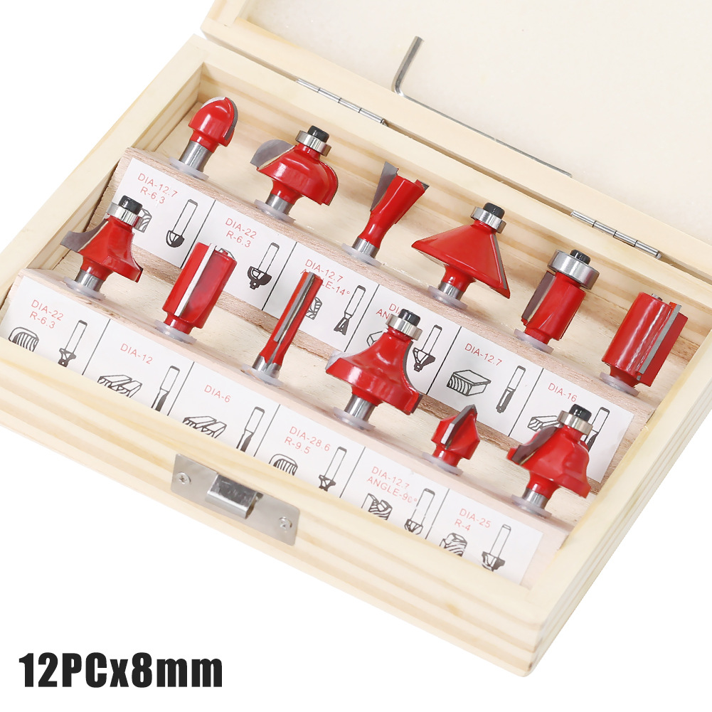 15-piece set of 1/4 handle, 1/2 handle, 8 handle, 6 handle woodworking milling cutter sets, decoration edge machine, 12-piece set of woodworking slotting milling cutters undefined