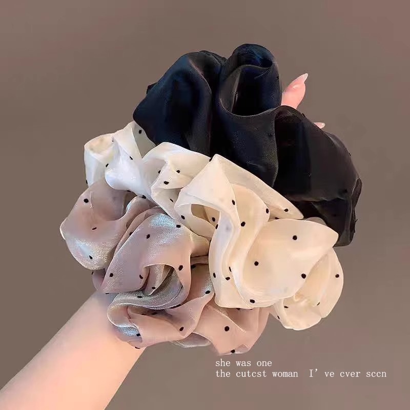 French-style gentle polka dot large fat intestine ring, pearlescent gauze gradient elegant bun hair ring, ponytail hair tie new hair accessory details Picture