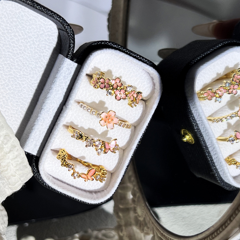 Summer peach blossom pink flower enamel open ring for female butterflies, sweet and cool style, versatile, exquisite and cold style ring Specification drawing