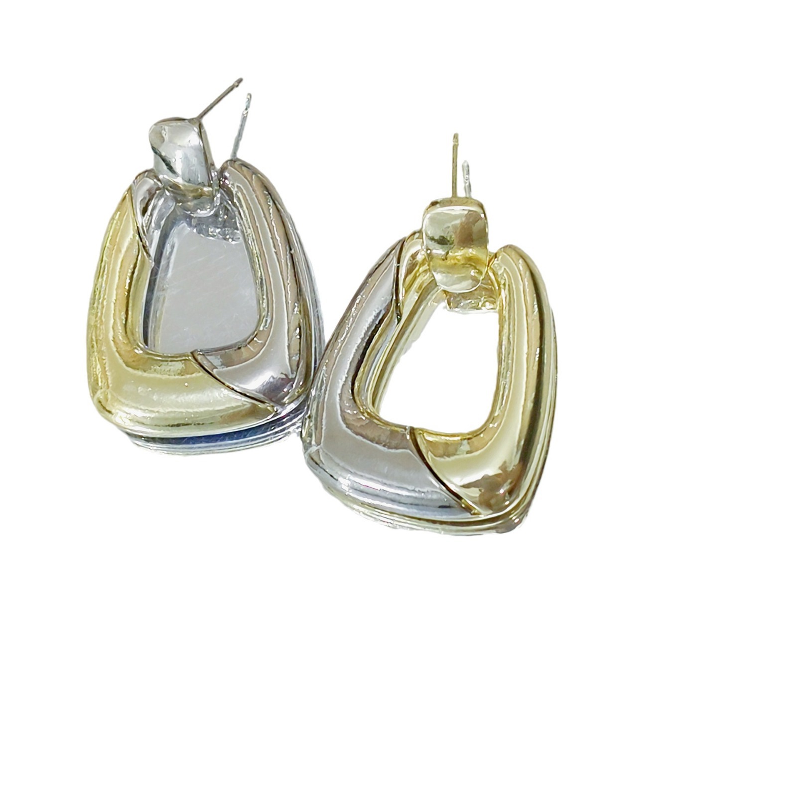 European and American metal two-tone earrings with unique personality, irregular geometric earrings, light luxury, high-end and cold style earrings for women Item Picture