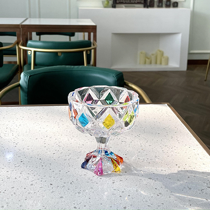 Hand-painted colored glass cups by Internet celebrities, transparent ins ice cream cups, Italian retro pudding dessert cups, yogurt cups full figure