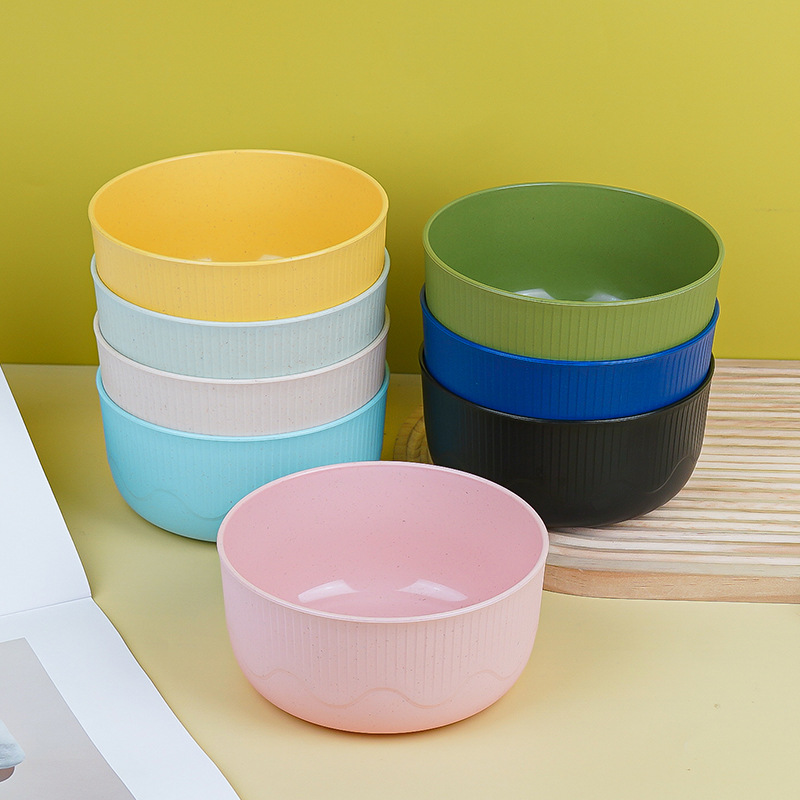 Amazon cross-border wheat straw vertical patterned bowl, household anti-drop round bowl, plastic bowl manufacturer wholesale details Picture
