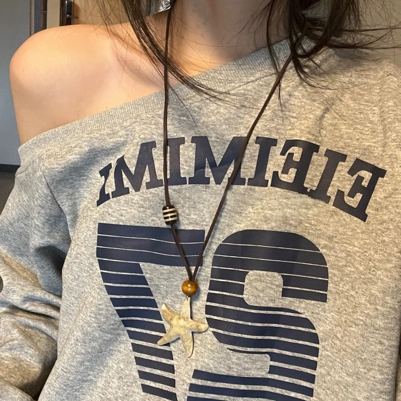 Simple Starfish Korean style Instagram pie large Star long necklace, women's design sense adjustable seaside high-end sweater chain Specification drawing