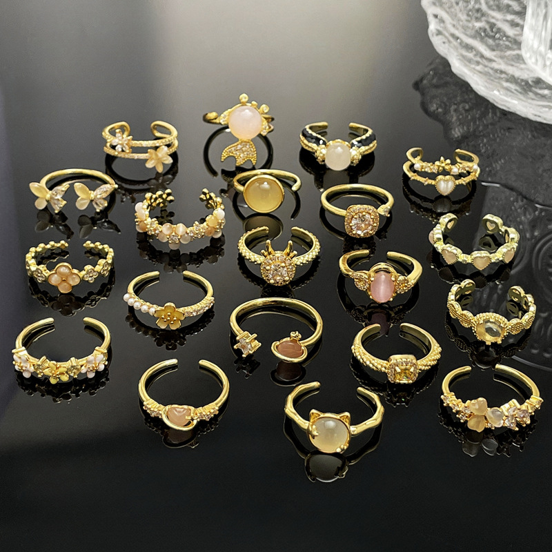 Exquisite, sweet and cool design, floral butterfly geometric opening ring, feminine cold style, niche Internet celebrity index finger ring details Picture