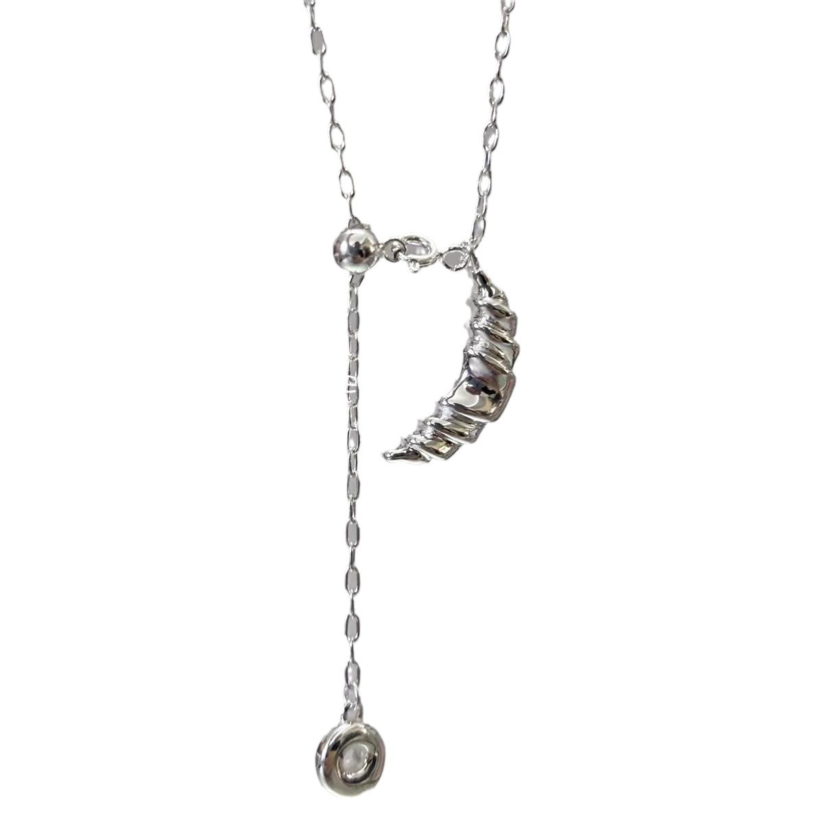Croissant pull-out necklace, bread pendant, long sweater chain, women's 2024 new style, simple, fashionable and versatile collarbone chain Item Picture