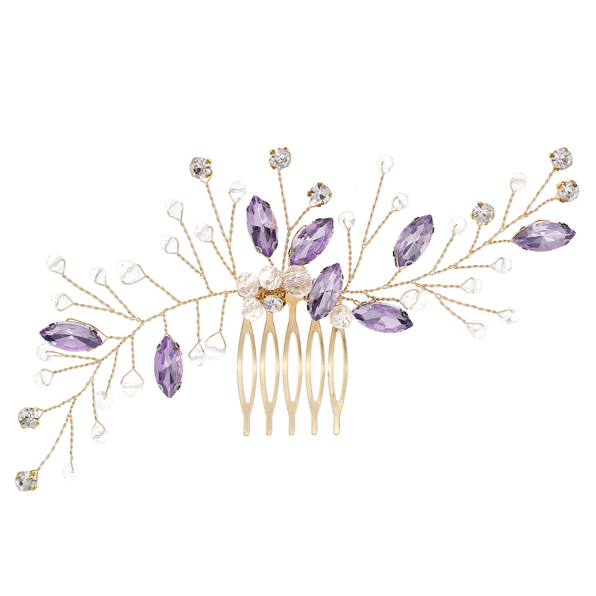 New Chinese-style Xiuhe clothing and hair accessories, retro handcrafted crystal five-toothed comb, children's performance bun, purple water diamond comb Item Picture