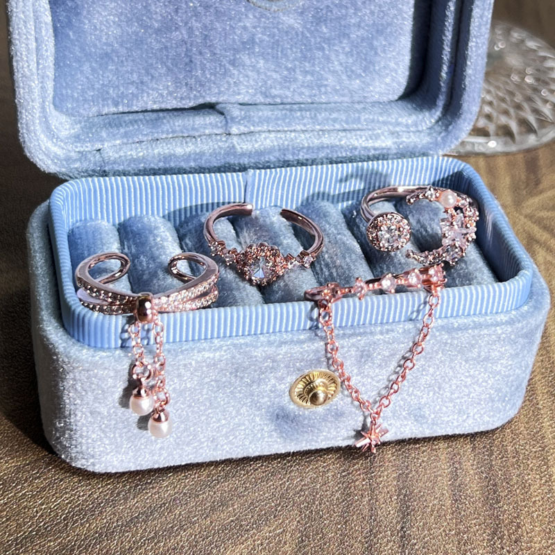 Korean rose gold row diamond chain tassel unique open ring, exquisite layering for women, a light luxury and high-end ring Specification drawing