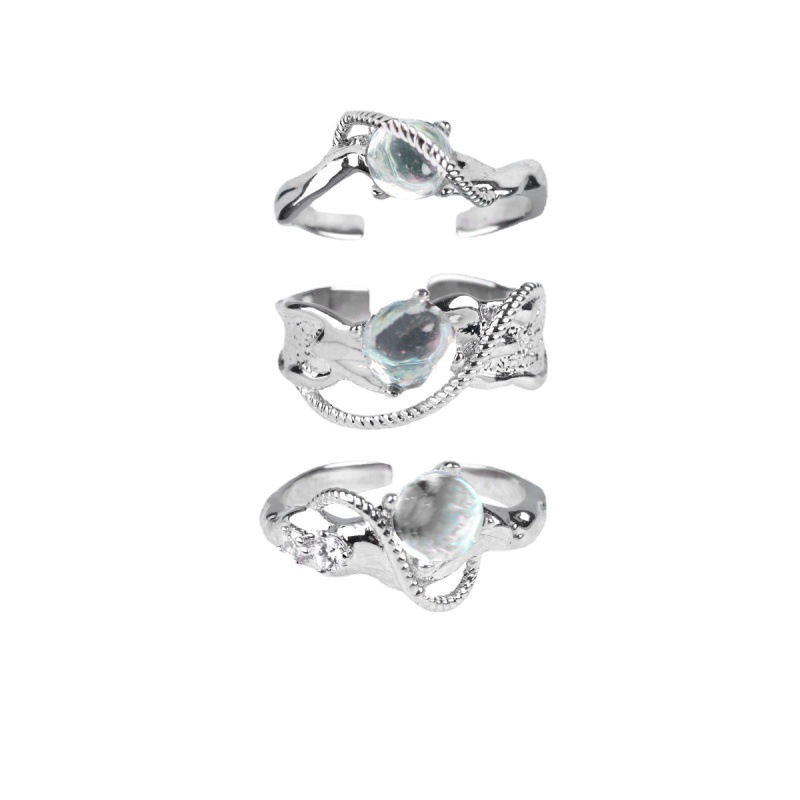 Irregular moonstone personalized layered circular chain ring for women's ins style, a niche and high-end look, 2022 trendy Item Picture