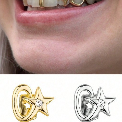 2025 Quadrilateral Zircon Single Tooth Hip-hop teeth Braces Dance Party Decoration Halloween Gift Bar Nightclub Application Scenario