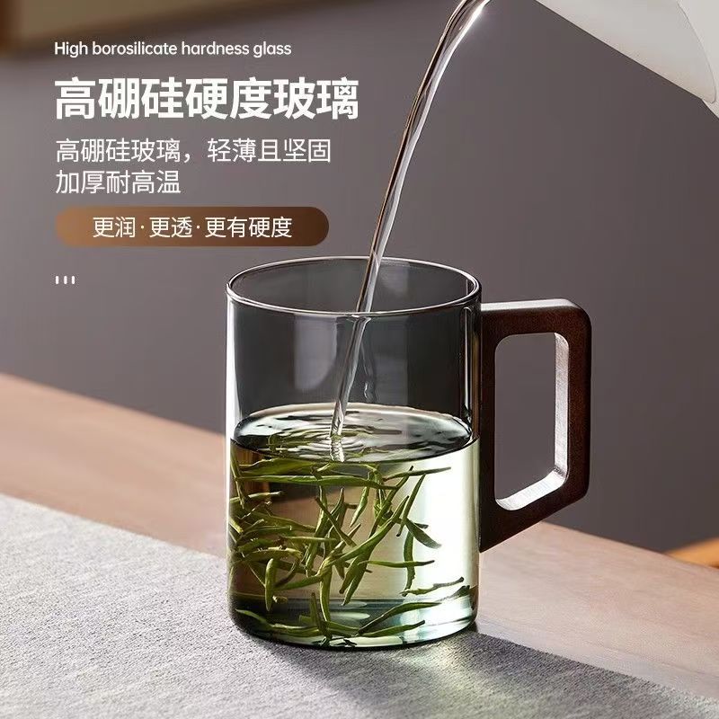 Wooden glass cups, high-temperature resistant tea cups and water cups for home living rooms, large-capacity transparent drinking cups for office guests details Picture