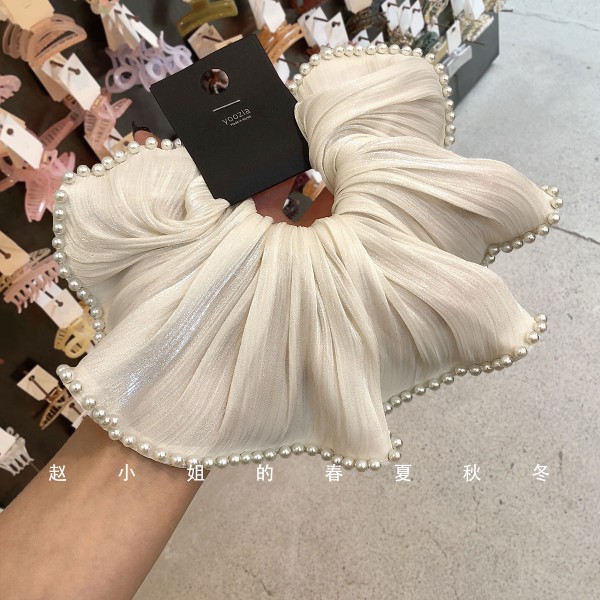 Korean headwear influencer hair accessory 2025 new style accessories: Simple hair tie, oversized pearl large intestine hair band full figure