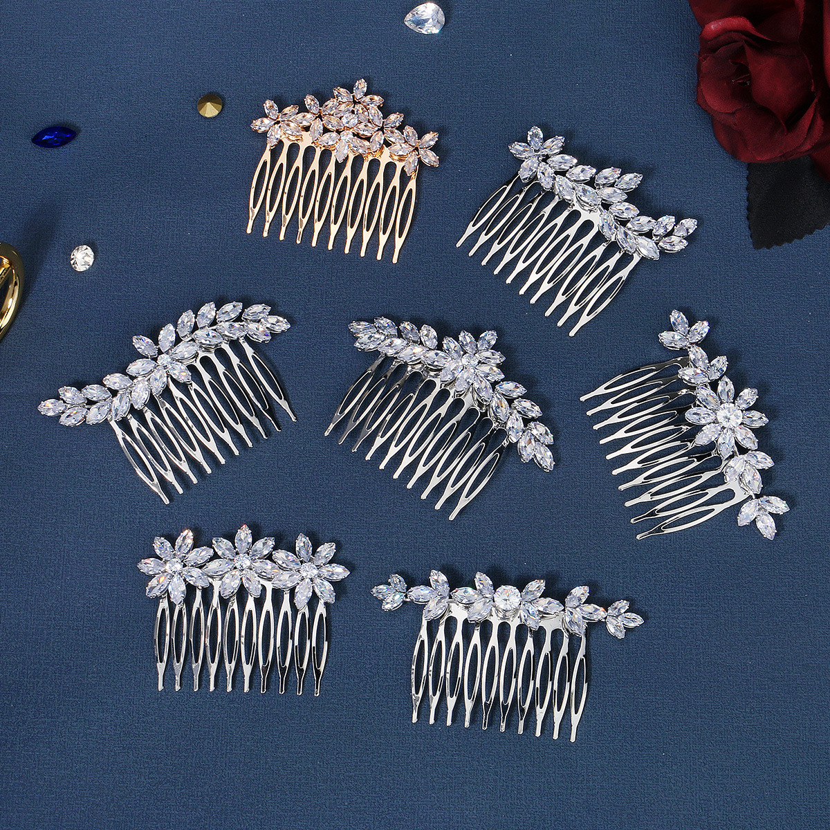 Hair comb accessories, women's photography photo and makeup set, hair accessories, high-end and light luxury headwear, zircon flower bridal comb details Picture