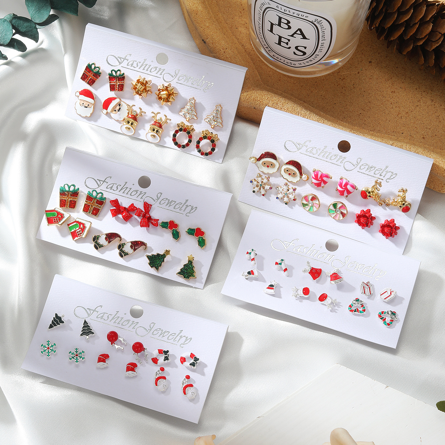 Alloy series snowflake bell stud set, a popular export product. Cartoon oil-dripping walking stick, elderly earrings, women details Picture