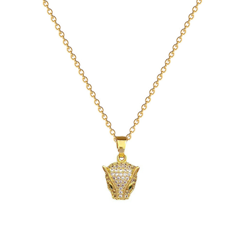 【 Titanium Steel 】 Leopard Head Full Diamond Necklace and earrings Set, Light luxury, slightly inset, personalized and elegant banquet earrings and necklaces combination Item Picture