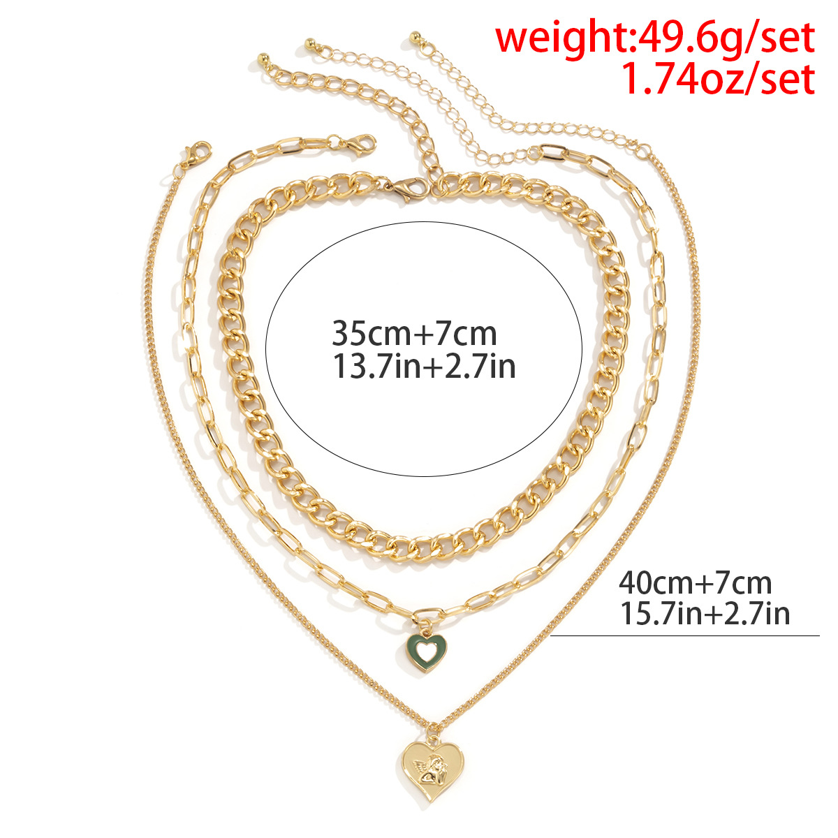 European and American cross-border jewelry, metal hollowed-out iron chain, oil-dripping heart necklace, retro embossed little angel simple necklace Application Scenario