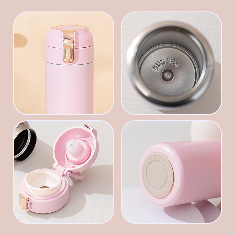 New stainless steel insulated cup with a spring lid, pea design, simple student water cup, handle, portable car, creative gift cup Application Scenario