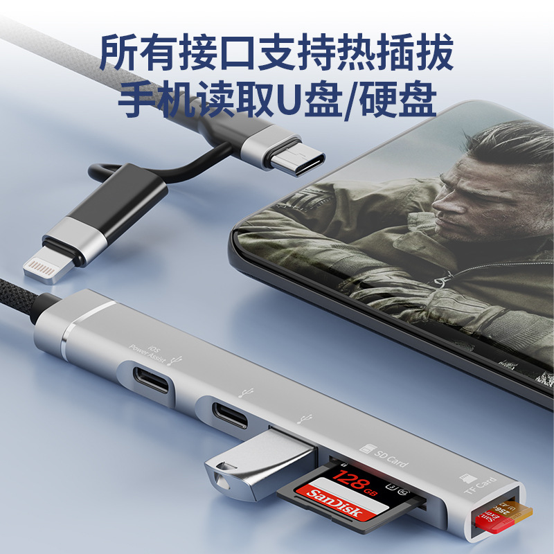 This Apple type-c to SDTF memory card reader is suitable for connecting mobile phones and computers to USB flash drives and headphones for charging and card reading Application Scenario