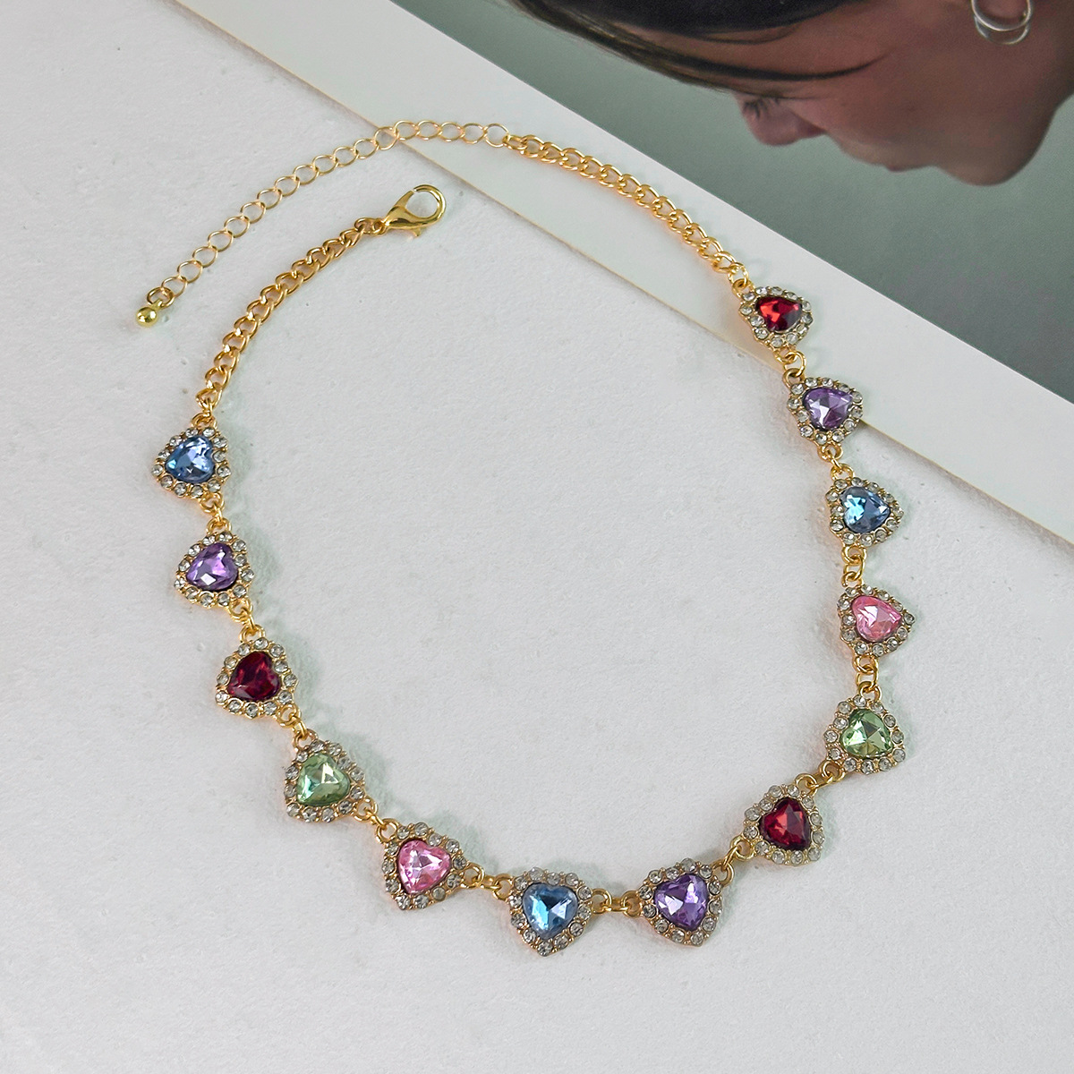 European and American cross-border jewelry, personalized and simple diamond-encrusted heart chain necklace, fashionable and trendy nightclub-style heart-shaped necklace Application Scenario