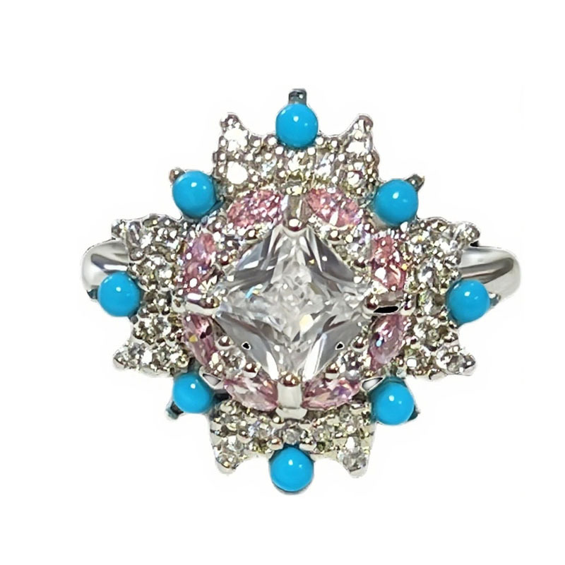 Wholesale of Chinese-style blue egg surface micro-inlaid rings for women, vintage, retro charm, light luxury and exquisite rings Item Picture
