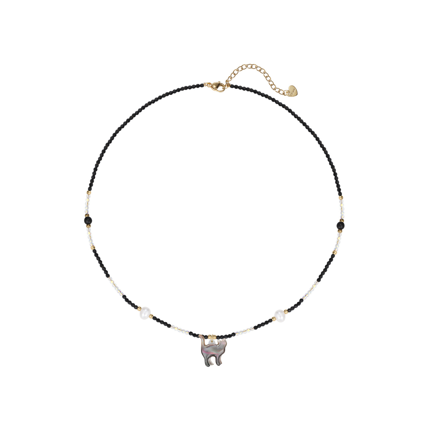 Cat-shaped sea shell beaded necklace for women, new summer 2025, light luxury, niche fashion, versatile design, collarbone chain Item Picture