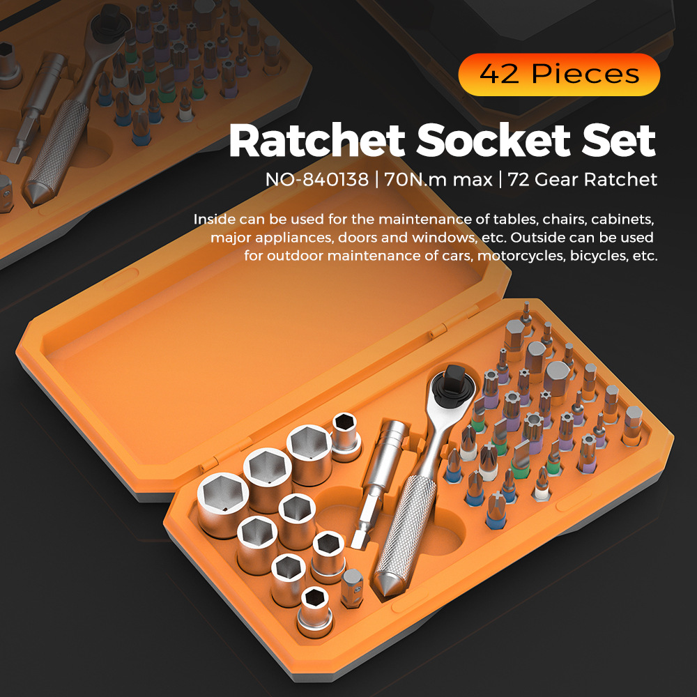 42-in-1 ratchet socket wrench set, S2 alloy steel color ring wrench, 72-foot high torque wrench set details Picture