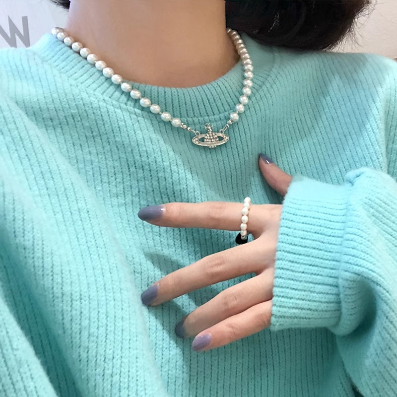 Saturn necklace, Star Ball pearl brooch, simple and niche necklace accessory, light luxury collarbone chain, ins style Specification drawing