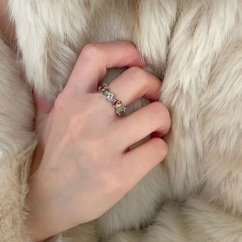 Dreamy rainbow-colored zircon light luxury open ring for women, a niche design on Instagram, a new trend for women in 2023 Application Scenario