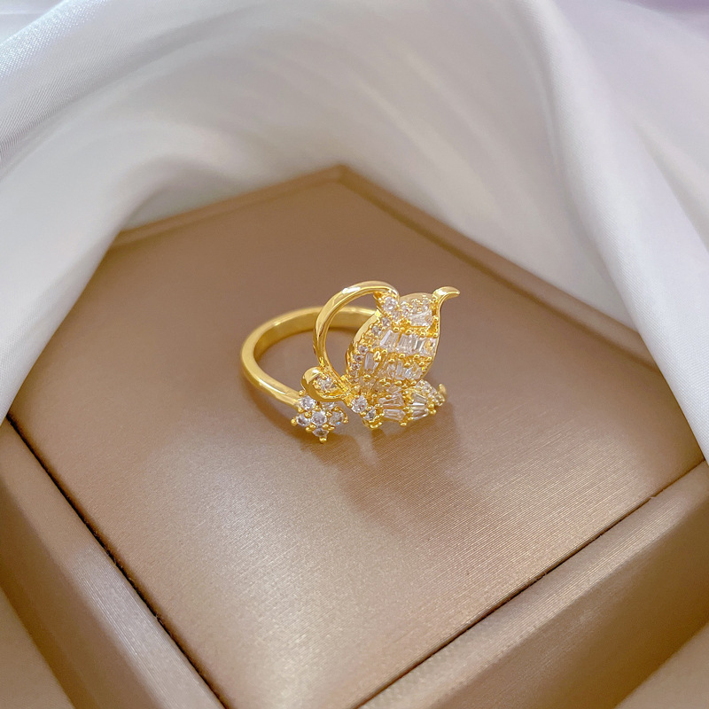 【 Real Gold 】 Bow zircon ring with adjustable opening, simple Japanese-style bracelet, couple rings Specification drawing