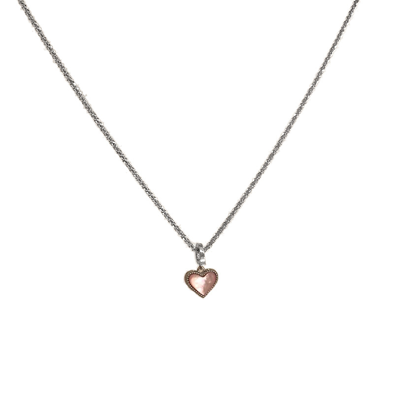 Pink-toned heart-shaped mother-of-pearl oil double-sided necklace for women, light luxury and niche style choker collarbone chain pendant Item Picture