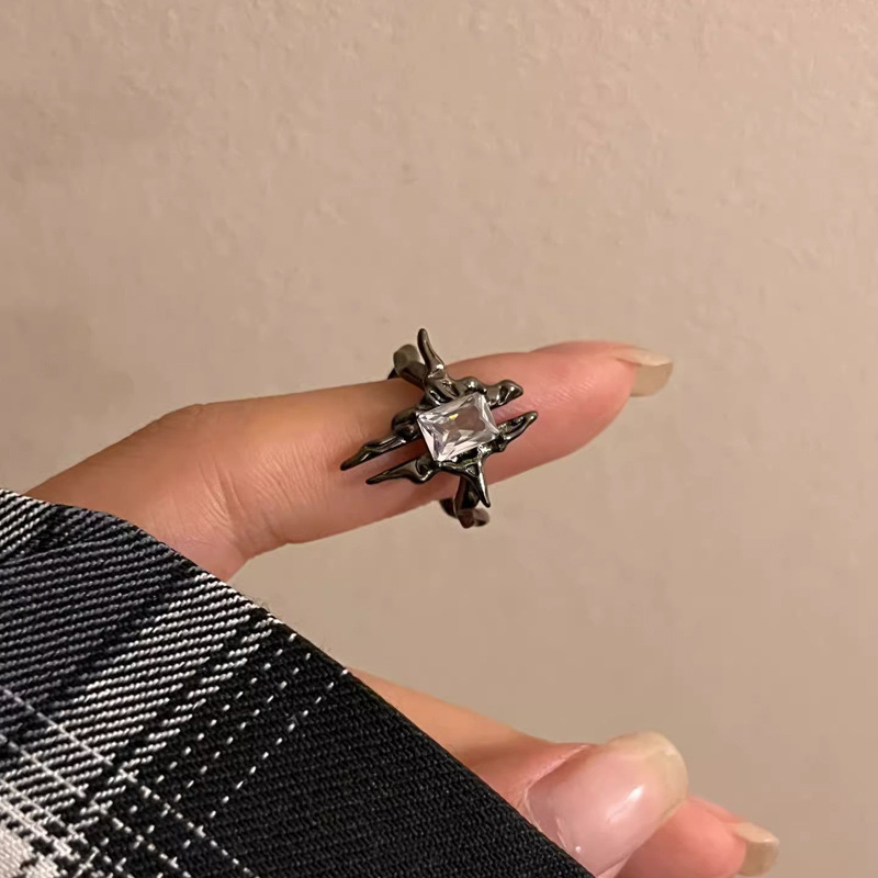 Dark style, niche design sense, black cross-star zircon open ring, fashionable, individual and cool ring for women Application Scenario