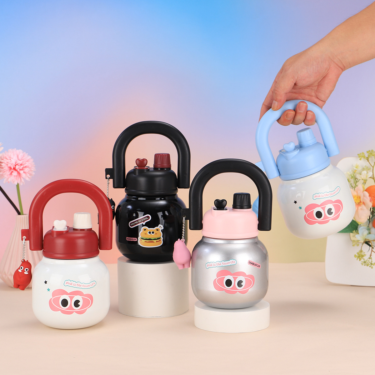 Wholesale of high-appearation-level 316 stainless steel double-drinking insulated cups, portable hand-held cups with tea storage bins and large-bellied cups details Picture