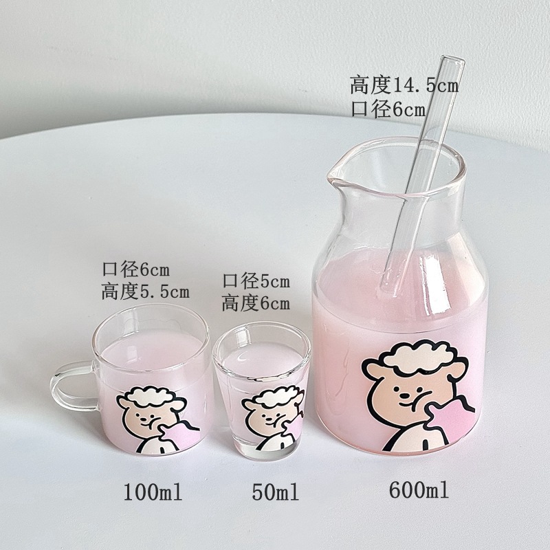 New Year's ins high borosilicate household glass cups, one-person drinking tea sets, glass water sets, gift boxes, couple cups details Picture