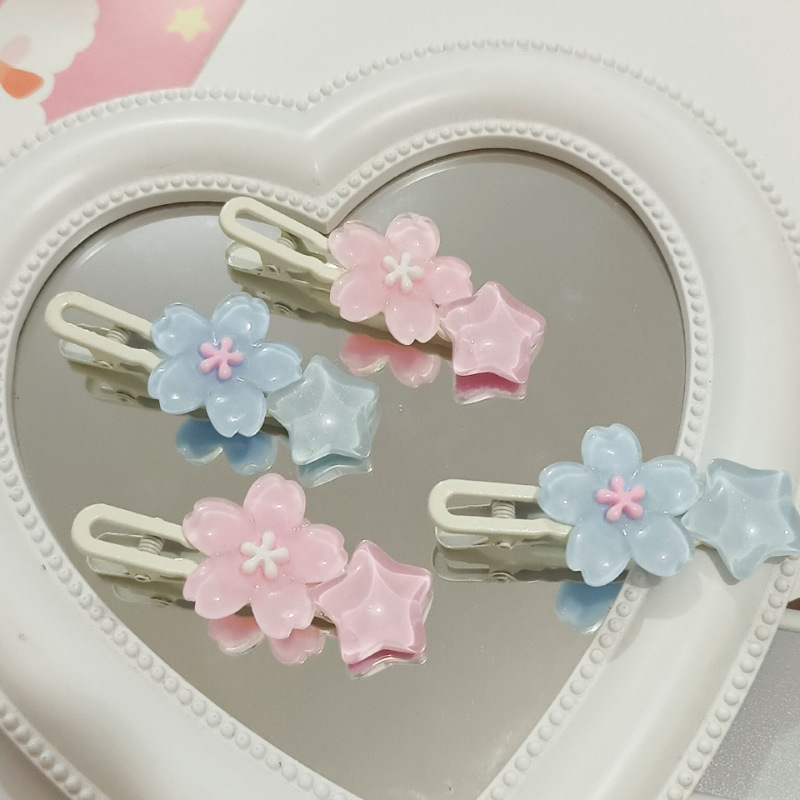 Sweet jelly cherry blossom hair clips, duckbill clips, girlish bangs clips, versatile student pink star hair accessories wholesale full figure
